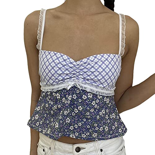 Women's Y2k Spaghetti Strap Lace Camisole Sleeveless Floral Print